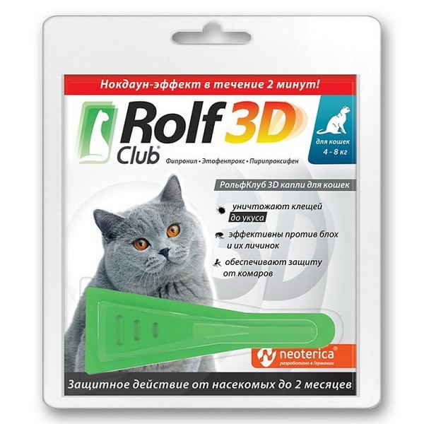 Рольф Клуб 3D капли п/бл, клещ.д/кошек более 4 кг