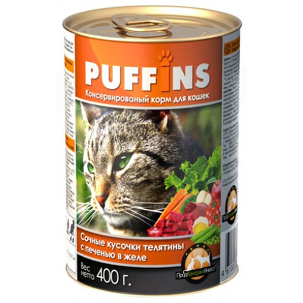 PUFFINS конс.д/кошек 415г в желе телятина с печенью